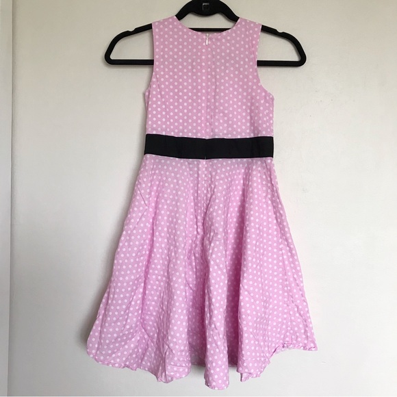 Hsastutor Pink Polka Dot Sleeveless Swing Dress Girls Cosplay Halloween Dress Up - Picture 5 of 10